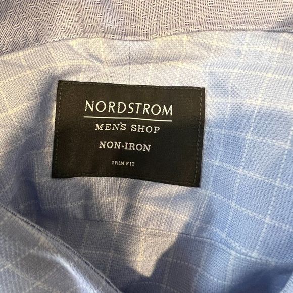 NWT NORDSTROM Light Blue White Waffle Print Long Sleeve Button Down Dress Shirt - Picture 7 of 10